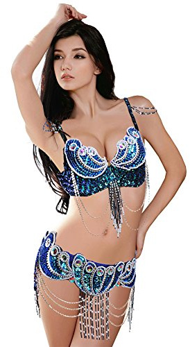 Royal smeela danza del vientre disfraz Set profesional para mujer Carnaval Bellydance sujetador y cinturón (azul oscuro, large)