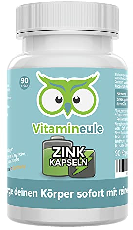 Zink Kapseln - hochdosiert 25 mg - bioaktiv & vegan - Zinkbisglycinat (Zinkchelat) - Produktion in Deutschland - ohne Zusatzstoffe - kleine Kapseln statt Tabletten - Vitamineule®