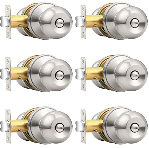 Probrico Privacy Interior Door Knobs Bed and Bath Handle Levers Keyless Brushed Nickel Lockset 6 Pack