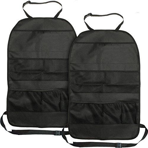 iGadgitz U6849 Universal Car Seat Organiser Pockets Kick Mats Back Seat Travel Storage Stain Protector – Black, 2 Pieces