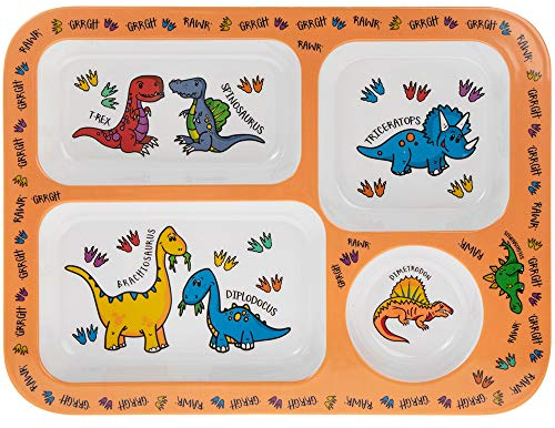 Lesser & Pavey Tablett mit Tellern, Dinosaurier-Motiv, aus Melamin, LP42488A, 30 x 23 x 2 cm