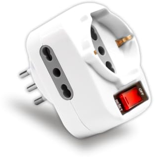 V-TAC Adattatore Multipresa Tripla con 2 Prese Laterali 10/16A Bipasso e una Frontale 10/16A Bipasso Shuko con Interruttore e Spina 10A - Spina Ruotabile - Colore Bianco - Dimensioni 80 x 75 x 48 mm