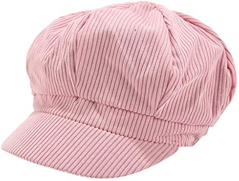 Sannysis Schirmmütze Einfacher Stil Vintage Baskenmütze Damen Bakerboy Mütze Cord Kappe Sommer Herbst Ballonmütze Barett Cap Rosa