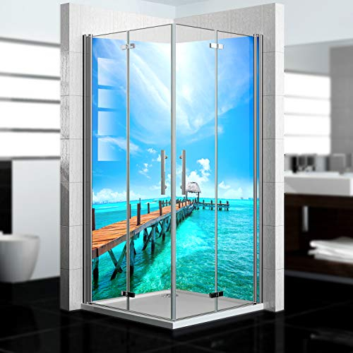 Dedeco Paroi de douche d'angle en aluminium avec motif océan V6, 2 x 90 x 200 cm – Idéal comme mur de salle de bain pour de nombreux bains en aluminium de qualité supérieure – Fabriqué en Allemagne