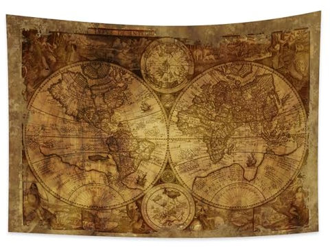 YONGFOTO 100x70cm Mappa del mondo Arazzo Appeso a parete, Vintage Screziato Mappa del mondo Murale Coperta per camera Vecchio secolo Avventura Scoperta storica per la scuola Aula Dorm