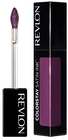 Revlon ColorStay - Lápiz labial líquido de tinta satinada, colores de labios ricos en ropa larga, formulado con aceite de semilla de grosella negra, 023 hasta toda la noche.