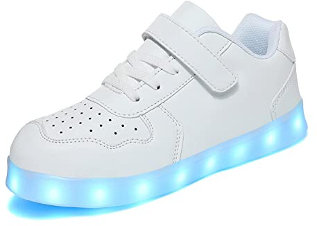 Wooowyet Kids LED Sneakers for Boys Hook&Loop Low Light Up Shoes LED Girls USB Recharging