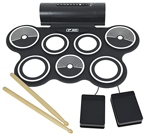 3rd Avenue Electronic Drum Kit Portable Roll Up Drum Set with Built-in Speakers, 7 Pads, Foot Pedals and Drum Sticks