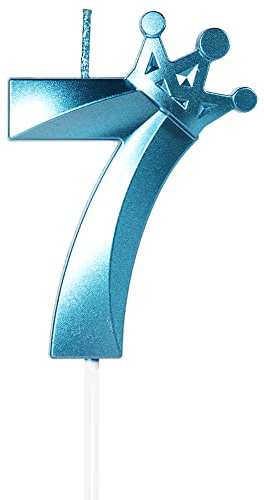 Yiran Blue 7th Birthday Candles with Crown, 3inch Giant Number 7 Candle, 7th Birthday Candle for Cake, Happy Birthday Candle, Cake Candles Cake Topper Decorations for Boys Birthday Party Supplies