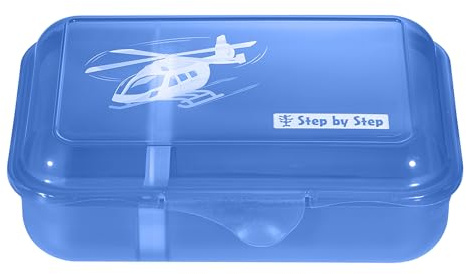 Step by Step Lunchbox Helicopter Sam, Blau, mit Trennwand und Klickverschluss, spülmaschinenfest, BPA-frei, für Schule und Kindergarten, 0,9l