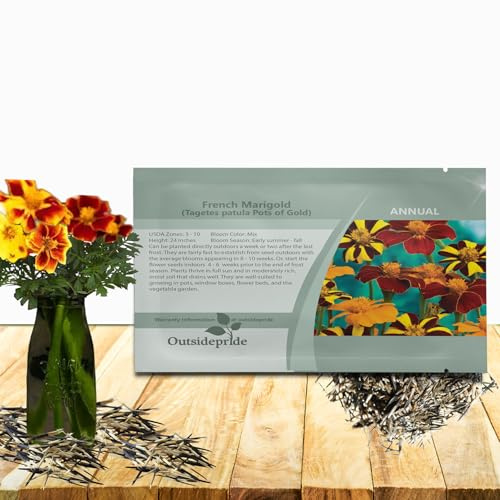 Outsidepride Tagetes Patula Pots of Gold French Marigold Seeds - 200 Pcs Annual Compact, Heat & Drought Tolerant Flower Seeds for Planting w/Mixed Bloom Colors, Ideal for Vibrant Pollinator Gardens