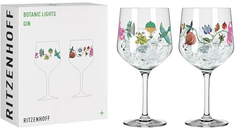 RITZENHOFF 3881002 Gin-Glas - 700 ml - Kelch 2er-Set - Serie Botanic Lights - Motiv Sommer - Made in Germany