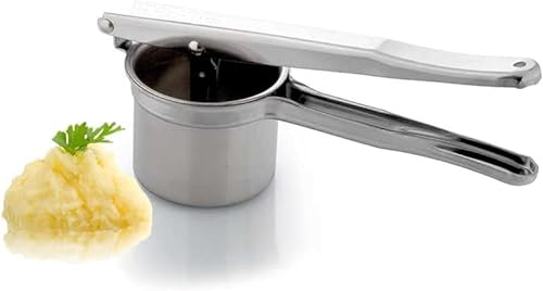 Generico Schiacciapatate Manuale 18/10, bicchiere con fori diametro 2,5 mm, passapatate manuale antiruggine lavabile in lavastoviglie per purè di patate, castagne, verdure, Made in Italy