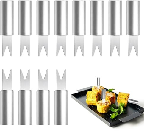 Soportes para mazorcas de maíz,Soportes para mazorcas de maíz,12 selecciones de maíz de acero inoxidable con mango cómodo - Tenedores para brochetas de maíz, clip portátil a prueba de herrumbre para m