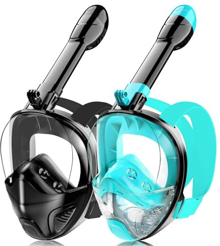 Full Face Snorkel Mask for Adults Teen, Snorkeling Gear with Detachable Camera Mount, Panoramic 180° View, Anti-Fog Anti-Leak Snorkling Set for Man and Women (Black Green+Black-S/M)