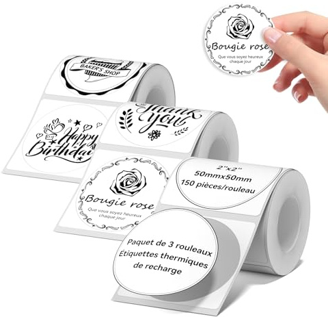 NIIMBOT 3 rouleaux étiquettes rondes blanches 50x50mm pour B1 B2 B21 B31 B4