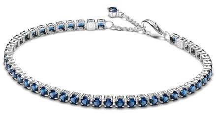 PANDORA Timeless Funkelndes Blaues Tennisarmband aus Sterling Silber mit künstlichen Kristallen, Größe: 20 cm, 591469C02-20