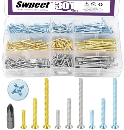 Swpeet Lot de 301 vis à métaux cruciformes à tête plate cruciforme en acier galvanisé de 3,2 x 15 mm/3,2 x 25 mm/3,2 x 40 mm avec assortiment d'embouts de tournevis, vis à tête fraisée cruciforme pour