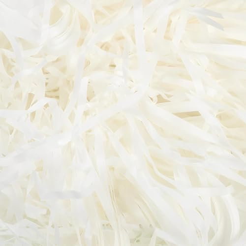 DWFEYOI DWFEYOI 100 gramos de papel de seda triturado Kraft triturado Raffia cesta, triturado cesta regalo embalaje embalaje papel para envolver regalos decoración suministros de fiesta (blanco)