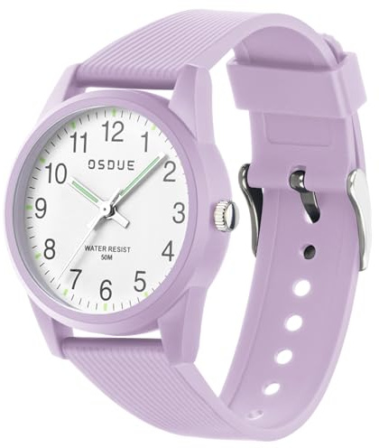 OSDUE Reloj para NiñOs, 5ATM/50M Impermeable Fácil de Leer Relojes de Pulsera con Correa Suave, Reloj de Pulsera Analógico para Niños Niñas Regalo de CumpleañOs para 4-18 Años Aprender La Hora Púrpura