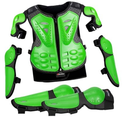 Oshhni Set di protezioni per bambini con tuta da motociclismo e supporto schiena, Verde
