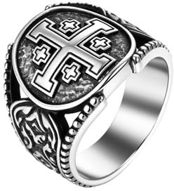 Flongo Jerusalem kors ring män: Kors sigillring kristen smycke dopamulett rostfritt stål gåva för katolsk ortodox judisk far älskare vän män 57, 65, Rostfritt stål, Ingen ädelsten