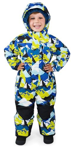 JAN & JUL Boys' Waterproof Insulated Snow Suit, Kids' Windproof Ski Suit for Winter (Neon Peaks, Size 6Y)