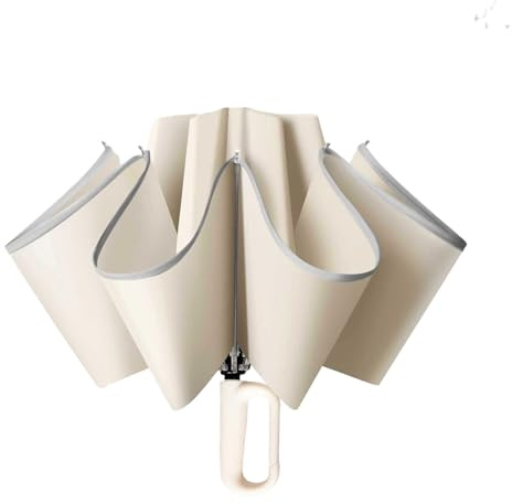Meichoon Parapluie de voyage inversé, portable, grand format, pour 2-3 personnes, pliable, design intelligent avec crochet rotatif et bande réfléchissante, nanotech, imperméable, coupe-vent, blanc