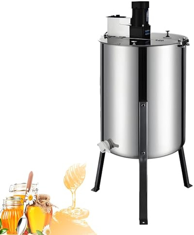 140W Electrical Honey Extractor Honeycomb Spinner with Clear Lid in The Honey Manufacturing Industry Stores Home and Commercial Honey Separator for Hobbyists or Beekeepers 4Frame