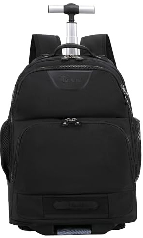 House Of Leather Convertible Rolling Laptop Backpack, Wheeled Travel Rucksack, Multiple Colour Options, Large Capacity School Business Trolley Bag Jetmax (Black)