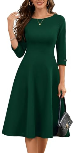 HomRain Cocktail Party Dresses for Women Wedding Guest Fit and Flare 3/4 Sleeve Graduation Midi Dresses for Teens