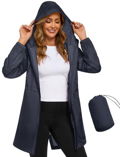 Vancavoo Poncho Impermeabile Donna Giacca Antipioggia Lungo Mantella Giubbotto con Cappuccio Ideale per Campeggio all'aperto Escursionismo,Blu navy,XXL