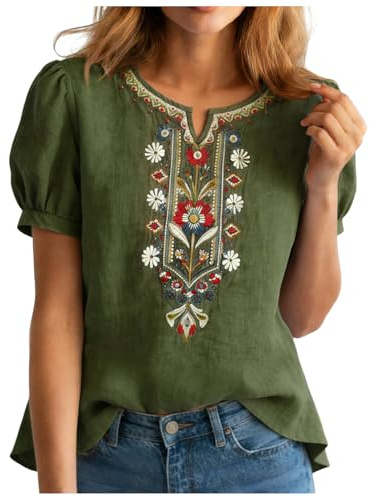 Chemise Femme Courtes Blouses Blanches Pas Cher Femmes T Shirts Coton Lin Chemise Chic Simple Haut Jeans Femme Tee Shirt Manche 3/4 Coton Chemisier Blanc Élégant Ete