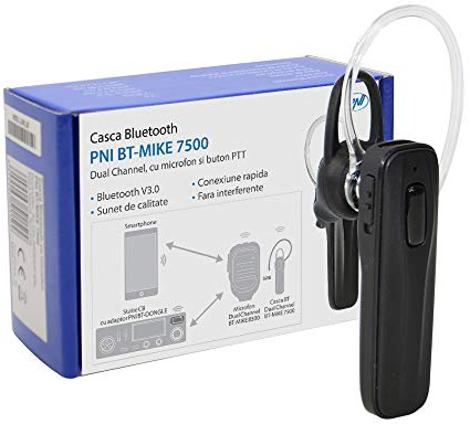 PNI Bluetooth Headset BT-MIKE 7500 with PTT, dual channel compatible BT-DONGLE 8001 and mobile phone