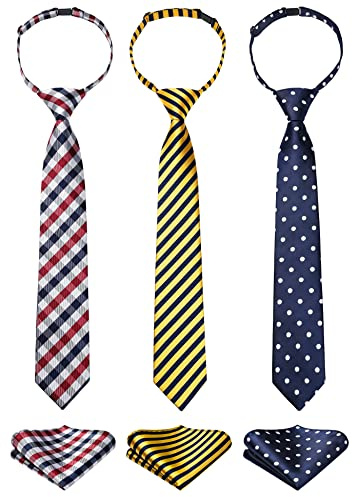 Enlision Boys Ties 8-12 3pcs Boys Pre-Tied Neckties & Pocket Square Set Neck Strap Tie for Kids