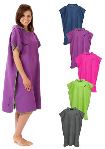Fit-Flip Poncho Microfibra ad Asciugatura Rapida, Asciugamano da Surf, Sport Acquatici, Nuoto, Campeggio, Festival Taglia: L Colore: Viola-Verde