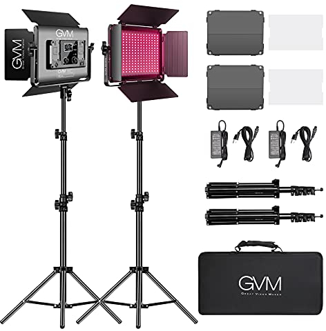 GVM LED Videoleuchte mit Stativ, 880RS 60W RGB Studiolicht Videolicht Panel 3200K-5600K 11200Lux/0,5m Fotografie Dauerlicht für YouTube Studio Filmlicht Streaming,18 Lichteffekt, APP Steuerung, CRI97+