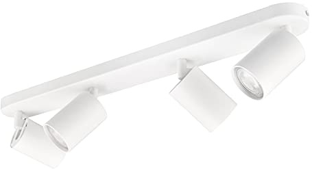 KYOTECH LED-taklampa 4 svängbara spotlights, 4 GU10 svängbara och orienterbara takspotlights, LED-vägglampa matt vit, levereras utan glödlampor