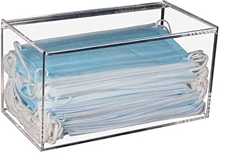 KOEMEHR Masken Aufbewahrungsbox aus Acryl mit Deckel, transparenter staubdichter Spenderbehälter für Masken, Lidschatten, Lippenstifte, Wattestäbchen und mehr, transparent