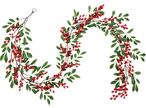 Famibay Ghirlanda di Natale con foglie di salice artificiale ghirlanda di foglie di salice verde da appendere bacche di vite ghirlanda di Natale per Capodanno, camino, porte, scale, finestre 195 cm