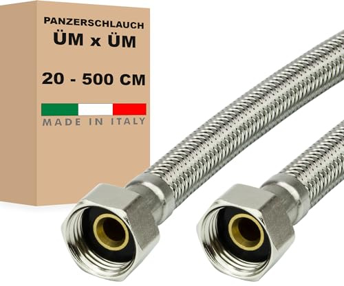 AWM rostfritt stål flexslang (DN8) 1/2 tum pansarslang anslutningsslang sanitär husvattenverk amaturer (1/2 tum ÜM x 1/2 tum ÜM, 400 cm)