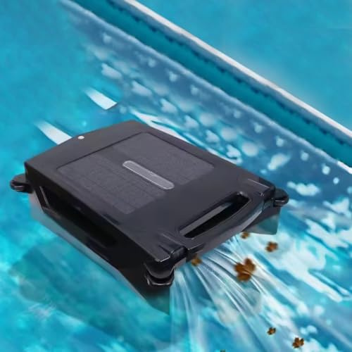 flatpincololee Automated Pool Skimmer, Swimming Pool Robot with Skimmer Basket, Battery and Solar Powered, 5-10m/minute, Filtering Capability 80 ㎡ Dual Mode Cleaning