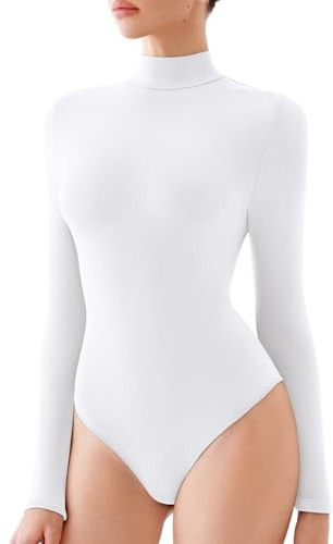 REORIA Women's Long Sleeve Turtleneck Bodysuit Top White XL