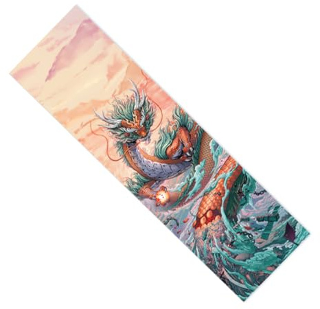 Ieron 32.7'' x 9.45 Skateboard Sticker, Waterproof Skateboard Longboard Grip Tape Sheet Sticker Diamond Deck Sandpaper Outdoor Sport Penny Cruiser Board, Dragon