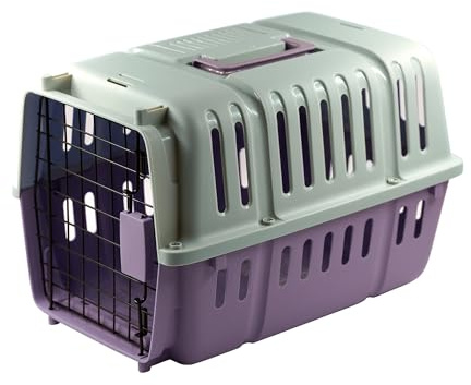 Transportador Mascotas Viaje Transportadora Gato Transportín Perro Pequeño Caja Rígido de Plástico con Asa Plegable (Morado, 45.5X31X30.5CM)