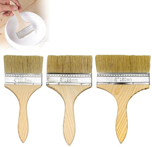 Hsyadazi Lot de 3 pinceaux plats, pinceaux à lasure pour extérieur en bois, pinceau plat avec manche en bois, pinceau de peinture, pinceau pour lasure pour bois, pinceau pour huile, vernis, lasure,