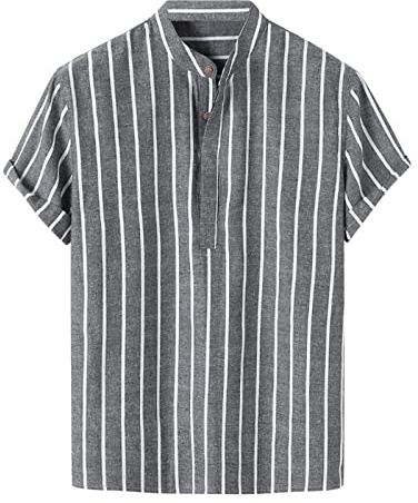 Herrlinneskjorta elegant bomull och linne strandskjorta avslappnad sommarrevert Henley koreanska skjortor plus storlek Hawaii enfärgad T-shirt med ficka med knapp herr T-shirt