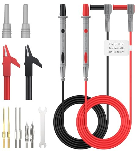 Proster Kit de câbles de mesure 13 en 1 avec fiche banane 4 mm avec 3 sondes de précision interchangeables - 1 mm, 2 mm, 4 mm, pinces crocodiles pour multimètre, électronique, diagnostic automobile et