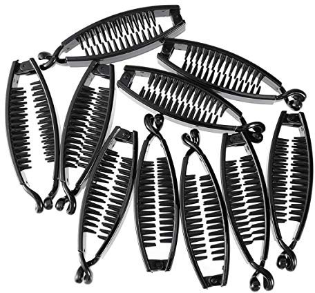 Healvian 10pièces Lot De Pinces à Cheveux Forme Banane Pour Femme Queue De Cheval Avec Vernis Brillant Support Cheveux Fine Longue