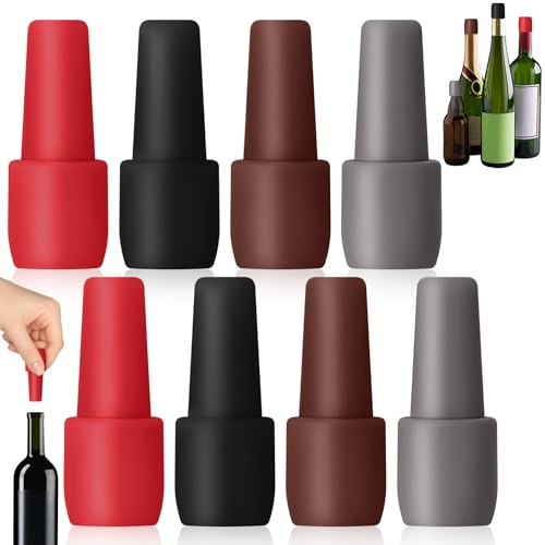 Dinhauyon Tapones para Botellas de Vino, 8pcs Silicona de Vino Reutilizable Tapa, Adecuado para Todo Tipo De Botellas de Vidrio, Cerveza, Champán, Mantener El Champán de Y Bebidas Fresco ﻿﻿